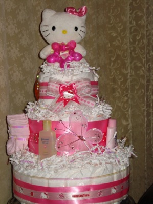  Hello Kitty Diaper Cake with Baby Socks 2-Tier Baby Shower  for Girls ck-704 (Pamppers Small) : Baby